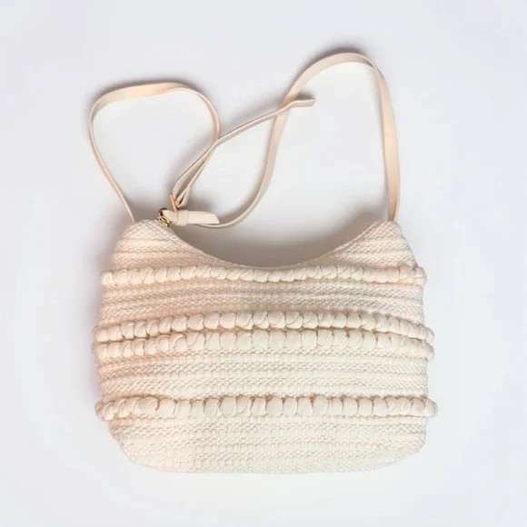 H&M Macramé Woven Crossbody Bag Cream Ivory Boho Textured Knot Detail - Picture 3 of 5